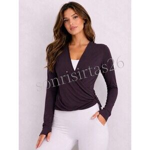 Lululemon Full Freedom Long Sleeve Black Wrap Top Sz 8 Yoga Ballet Pilates